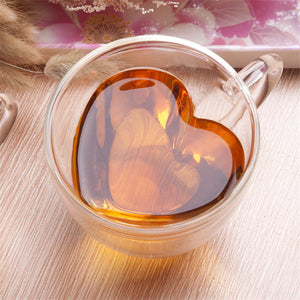 Heart Love Shaped Double Wall Glass Mug (180 mL)